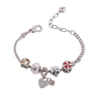 European Bracelet, Tibetan Style, with Crystal & Brass, silver color plated, for woman & enamel & with rhinestone, mixed colors, nickel, lead & cadmium free, Length:Approx 18-24.5 cm, Sold By PC