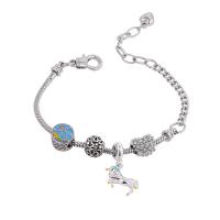 European Bracelet Zinc Alloy with Brass silver color plated for woman & enamel & with rhinestone blue nickel lead & cadmium free Length Approx 14-23.5 cm Sold By PC