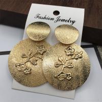 Tibetan Style Drop Earrings, Flat Round, gold color plated, for woman & frosted, nickel, lead & cadmium free, 50-60mm, Sold By Pair
