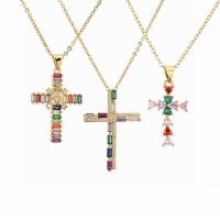 Cubic Zircon Micro Pave Brass Necklace, with 1.97 extender chain, Cross, gold color plated, different styles for choice & micro pave cubic zirconia & for woman, mixed colors, nickel, lead & cadmium free, Length:17.72 Inch, Sold By PC