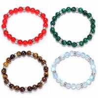 Gemstone Bracelets, with Tibetan Style, Round, silver color plated, different materials for choice & Unisex, more colors for choice, 8mm, Length:7.5 Inch, Sold By PC