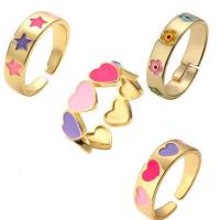 Ring Finger mosiądz, Platerowane w kolorze złota, różne style do wyboru & dla kobiety & emalia, mieszane kolory, bez zawartości niklu, ołowiu i kadmu, sprzedane przez PC