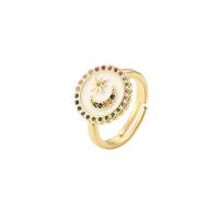 Kubieke Circonia Micro Pave Brass Ring, Messing, gold plated, micro pave zirconia & voor vrouw & glazuur, gouden, nikkel, lood en cadmium vrij, 15mm, Verkocht door PC