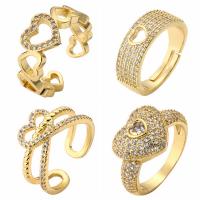 Kubisk Circonia Micro bane messing Ring, Heart, guldfarve belagt, forskellige stilarter for valg & Micro Pave cubic zirconia & for kvinde, gylden, nikkel, bly & cadmium fri, Solgt af PC