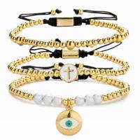Evil Eye Jewelry Bracelet Brass with Polyester Cord & Plastic Pearl gold color plated & adjustable & micro pave cubic zirconia & for woman & enamel golden nickel lead & cadmium free Length 16-21 cm Sold By PC