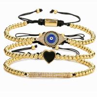 Evil Eye Jewelry Bracelet Brass with Polyester Cord gold color plated & adjustable & micro pave cubic zirconia & for woman & enamel golden nickel lead & cadmium free Length 16-21 cm Sold By PC