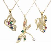 Cubic Zircon Micro Pave Brass Necklace, with 1.97 extender chain, gold color plated, different styles for choice & micro pave cubic zirconia & for woman, golden, nickel, lead & cadmium free, Length:17.72 Inch, Sold By PC