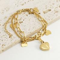 Stainless Steel Jewelry Bracelet, 304 Stainless Steel, with 1.97inch extender chain, Heart, Double Layer & fashion jewelry & for woman, golden, Sold Per Approx 6.3 Inch Strand