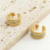 Titanium Steel  Earring, 18K gold plated, fashion jewelry & for woman & with rhinestone, golden, 17x9mm, Sold By Pair