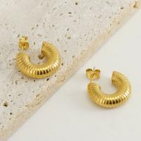 Titanium Steel  Earring, 18K gold plated, fashion jewelry & for woman, golden, 19x6mm, Sold By Pair