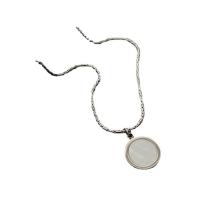 Titanium Steel Necklace, with White Shell, with 5cm extender chain, Flat Round, Vacuum Ion Plating, fashion jewelry & for woman, more colors for choice, 11.80x11.80mm, Length:40.2 cm, Sold By PC
