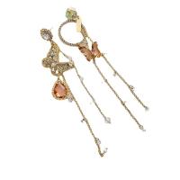 Brass Drop Earring Butterfly gold color plated fashion jewelry & for woman & with rhinestone nickel lead & cadmium free Sold By Pair