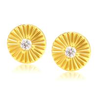 Tibetan Style Stud Earring, with Cubic Zirconia, Flat Round, gold color plated, fashion jewelry & for woman, golden, nickel, lead & cadmium free, 6x6mm, Sold By Pair