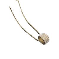 Plastične biserna ogrlica, Cink Alloy, s Plastična Pearl, Kolona, zlatna boja pozlaćen, modni nakit & za žene, zlatan, nikal, olovo i kadmij besplatno, 10.70x18.10mm, Dužina 59.3 cm, Prodano By PC