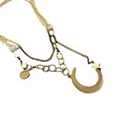 Mode-Multi-Layer-Halskette, Titanstahl, mit Verlängerungskettchen von 5cm, Mond und Sterne, Doppelschicht & Modeschmuck & für Frau, keine, 28x25mm, Länge 40 cm, 45 cm, verkauft von PC