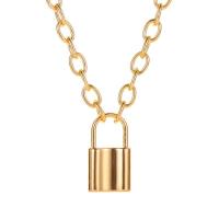 Naszyjnik ze stali tytanu, Titantium stali, ze 5cm przedłużeniami łańcuszka, Zamek, biżuteria moda & dla kobiety, złoty, 12.60x19.30mm, długość 40 cm, sprzedane przez PC