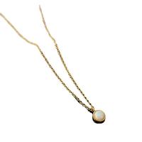 Titanium Steel Necklace, with Opal, with 5cm extender chain, Flat Round, Vacuum Ion Plating, fashion jewelry & for woman, golden, 6.70x6.70mm, Length:38.3 cm, Sold By PC