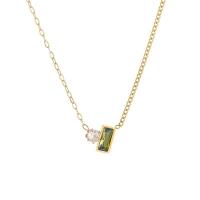 Collier d'acier titane, avec 5cm chaînes de rallonge, rectangle, bijoux de mode & pavé de micro zircon & pour femme, doré, 13.10x11.50mm, Longueur:39.3 cm, Vendu par PC