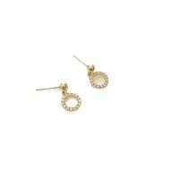 Cubic Zirconia Micro Pave Brass Earring Donut gold color plated fashion jewelry & micro pave cubic zirconia & for woman golden nickel lead & cadmium free Sold By Pair