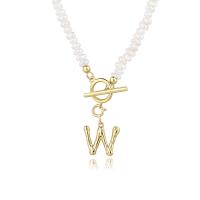 925 Sterling Silver Pearl Necklace with Freshwater Pearl Alphabet Letter gold color plated & for woman gold Length 37 cm Sold By PC
