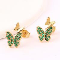 Cubic Zirconia Micro Pave Brass Earring Butterfly gold color plated micro pave cubic zirconia & for woman green Sold By Pair