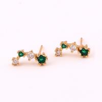 Cubic Zirconia Micro Pave Brass Earring, gold color plated, micro pave cubic zirconia & for woman, green, 12.50x5.50mm, Sold By Pair