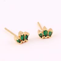 Cubic Zirconia Micro Pave Brass Earring, gold color plated, micro pave cubic zirconia & for woman, green, 7.50mm, Sold By Pair
