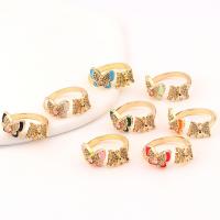 Cubique anneau en laiton Circonia Micro Pave, papillon, Placage de couleur d'or, Réglable & pavé de micro zircon & pour femme & émail, plus de couleurs à choisir, Vendu par PC