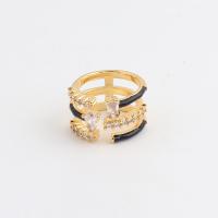 Cubique anneau en laiton Circonia Micro Pave, Plaqué d'or, trois couches & Réglable & pavé de micro zircon & pour femme & émail, plus de couleurs à choisir, Vendu par PC