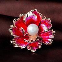 Enamel Brooch, Tibetan Style, with Shell Pearl, Flower, gold color plated, for woman, more colors for choice, 50x45mm, Sold By PC