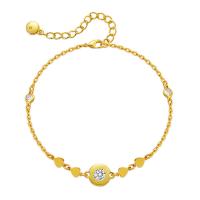 Cubic Zirconia Micro Pave Brass Bracelet, with 2.36inch extender chain, Heart, 18K gold plated, oval chain & micro pave cubic zirconia & for woman, nickel, lead & cadmium free, Length:Approx 6.69 Inch, Sold By PC