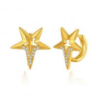 Cubic Zirconia Micro Pave Brass Earring Star 18K gold plated micro pave cubic zirconia & for woman & hollow nickel lead & cadmium free Sold By Pair