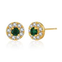 Cubic Zirconia Micro Pave Brass Earring Round 18K gold plated micro pave cubic zirconia & for woman nickel lead & cadmium free 8mm Sold By Pair