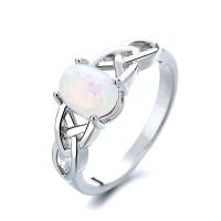 Brass Finger Ring with Artificial Opal Geometrical Pattern platinum plated & for woman & hollow US Ring Sold By PC