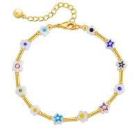 Resin Bracelets, Brass, with Resin, with 2.36inch extender chain, Flower, 18K gold plated, folk style & for woman, Length:Approx 6.69 Inch, Sold By PC