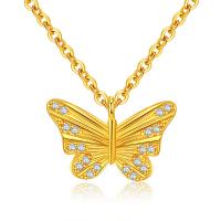 Cubic Zircon Micro Pave Brass Necklace with 2.36inch extender chain Butterfly gold color plated oval chain & micro pave cubic zirconia & for woman nickel lead & cadmium free Length Approx 20.47 Inch Sold By PC