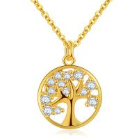Cubic Zircon Micro Pave Brass Necklace, with 2.36inch extender chain, Tree, gold color plated, oval chain & micro pave cubic zirconia & for woman & hollow, nickel, lead & cadmium free, 15mm, Length:Approx 17.32 Inch, Sold By PC
