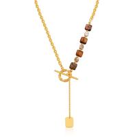 Natural Gemstone Necklace, Brass, with Natural Gravel, with 2.36inch extender chain, Geometrical Pattern, 18K gold plated, oval chain & for woman, 15mm, Length:Approx 18.5 Inch, Sold By PC