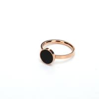 Stainless Steel Finger Ring 304 Stainless Steel with Black Shell Round real rose gold plated  & for woman US Ring Sold By PC