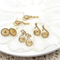 Brass Earring Stud Component 18K gold plated DIY & micro pave cubic zirconia & hollow Sold By Pair