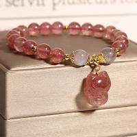 Bracelets quartz, aigue-marine, avec Perle en alliage de zinc & quartz rose, Placage de couleur d'or, pour femme, rose, Longueur:Environ 6.29 pouce, Vendu par PC