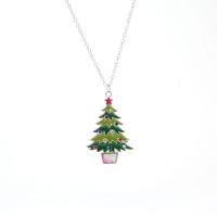 Χριστούγεννα Κολιέ, Κράμα ψευδάργυρου, Χριστουγεννιάτικο Δέντρο, χρώμα επίχρυσο, Σχέδιο Χριστουγέννων & για τη γυναίκα & σμάλτο, πράσινος, Μήκος Περίπου 20.07 inch, Sold Με PC