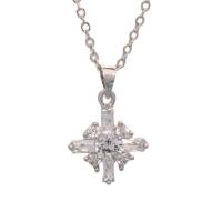 Brass Necklace, platinum color plated, for woman & with rhinestone, Length:Approx 15.75 Inch, Sold By PC
