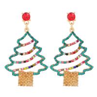 Christmas Earrings, Tibetan Style, Christmas Tree, gold color plated, Christmas Design & for woman & with rhinestone & hollow, more colors for choice, 30x70mm, Sold By Pair