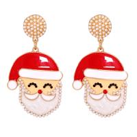 Christmas Earrings Zinc Alloy Santa Claus gold color plated Christmas Design & for woman & enamel & with rhinestone red Sold By Pair
