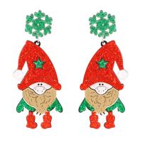 Christmas Earrings, Tibetan Style, with Resin, Santa Claus, gold color plated, Christmas Design & for woman, multi-colored, 30x75mm, Sold By Pair
