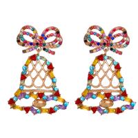 Christmas Earrings Zinc Alloy Bell gold color plated Christmas Design & for woman & with rhinestone & hollow Sold By Pair
