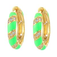 Cubic Zirconia Micro Pave Brass Earring, gold color plated, micro pave cubic zirconia & for woman & enamel, more colors for choice, 20x4mm, Sold By Pair