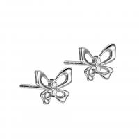 925 Sterling Silver Stud Earrings, Butterfly, platinum color plated, for woman & with rhinestone, 8.20x6.70mm, Sold By Pair