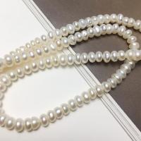 Tlačítko kultivované sladkovodní Pearl Beads, Flat Round, DIY, bílý, 5-6mm, Prodáno za Cca 14.57 inch Strand